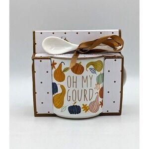 Fall Autumn Ceramic Coffee Mug & Spoon Autumn Pumpkin Oh My Gourd 13oz Gift NEW